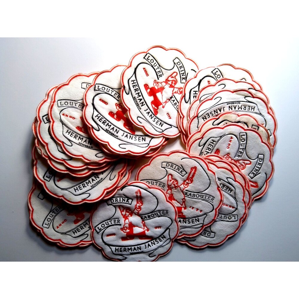 Lot of 24 Gnome Drink Coasters Fabric Dwarf Louter Kabouter Herman Jansen 1950s